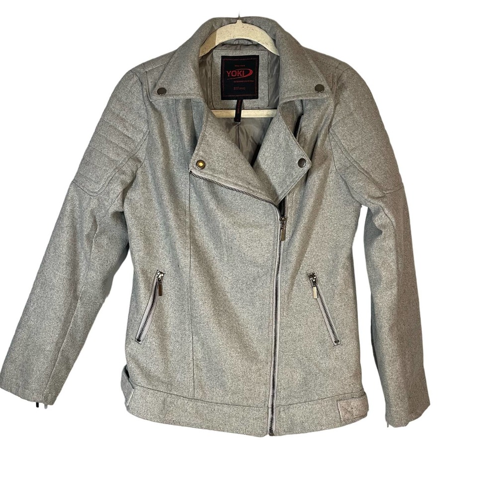 Yoki NY Outerwear Moto gray jacket coat Sz M RN 125639 - Picture 2 of 9